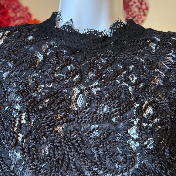 ZARA Floral Lace Black Short Sleeve Top - Picture 13 of 16